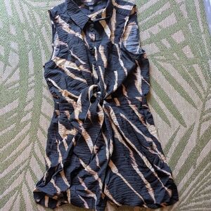Simply Vera Vera Wang Black Sleeveless Tie-Front Romper Short with Tiger Print